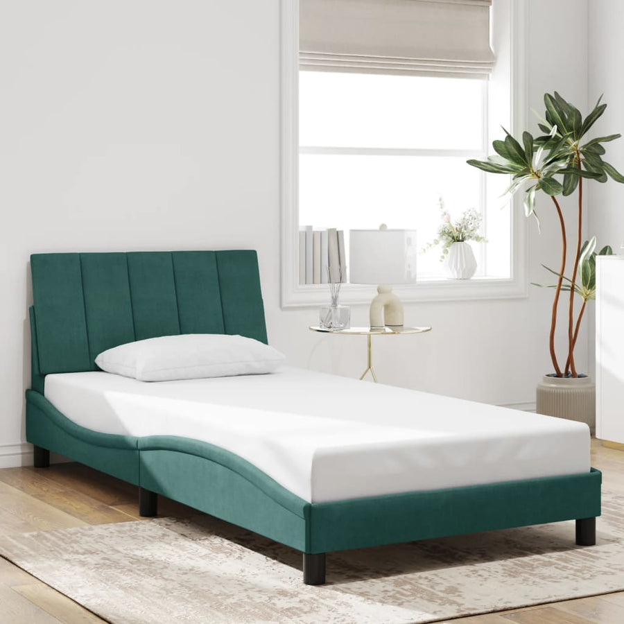 Bedframe Met Led-Verlichting Fluweel 100 x 200 cm Donkergroen