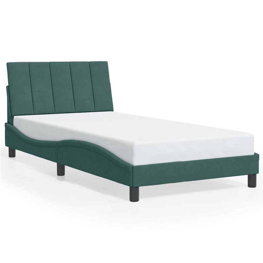 Bedframe Met Led-Verlichting Fluweel 100 x 200 cm Donkergroen