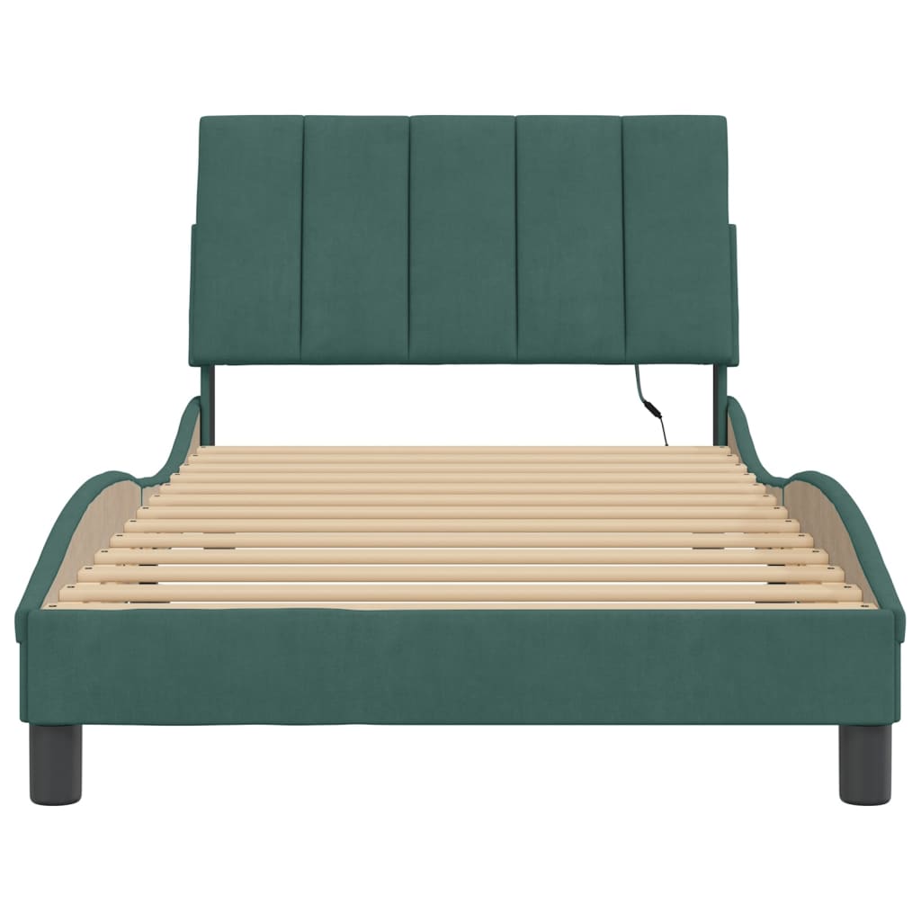 Bedframe Met Led-Verlichting Fluweel 100 x 200 cm Donkergroen