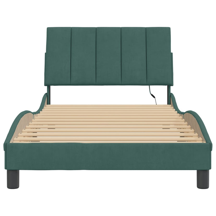 Bedframe Met Led-Verlichting Fluweel 100 x 200 cm Donkergroen