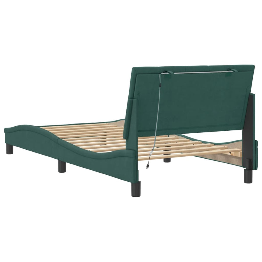 Bedframe Met Led-Verlichting Fluweel 100 x 200 cm Donkergroen