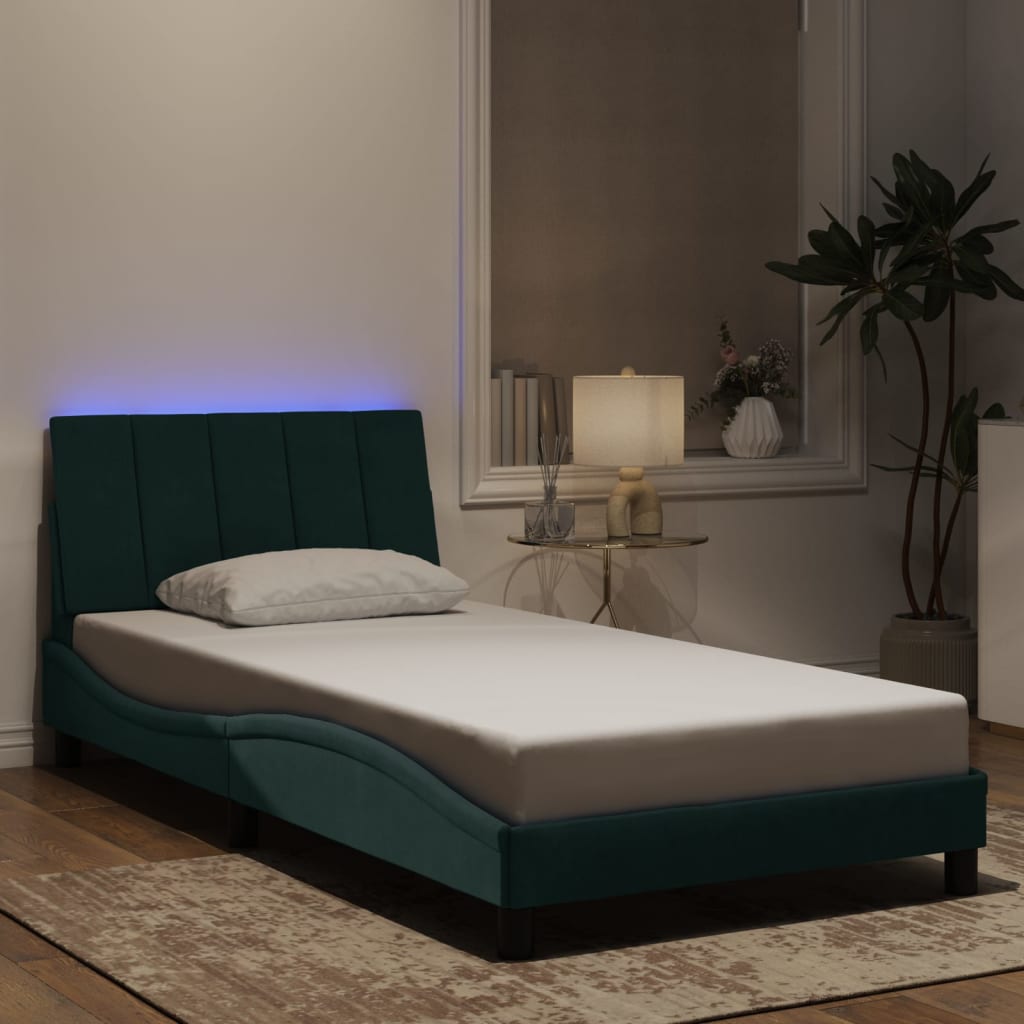 Bedframe Met Led-Verlichting Fluweel 100 x 200 cm Donkergroen