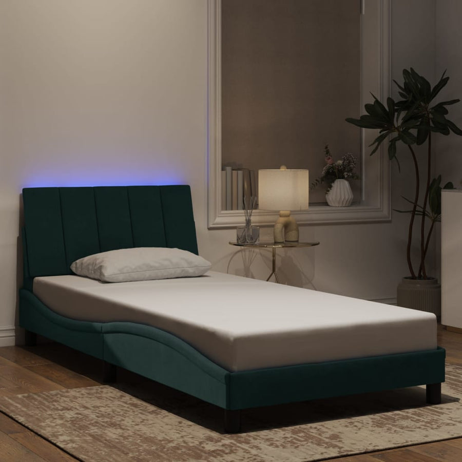 Bedframe Met Led-Verlichting Fluweel 100 x 200 cm Donkergroen