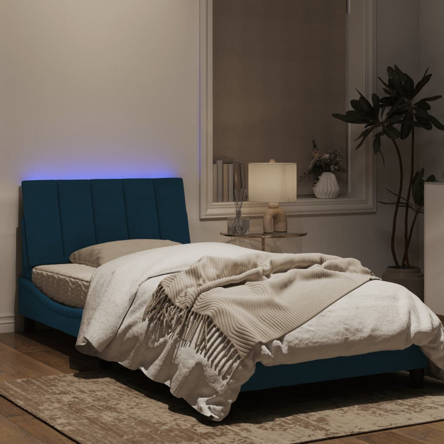 Bedframe Met Led-Verlichting Fluweel Blauw 100X200 Cm