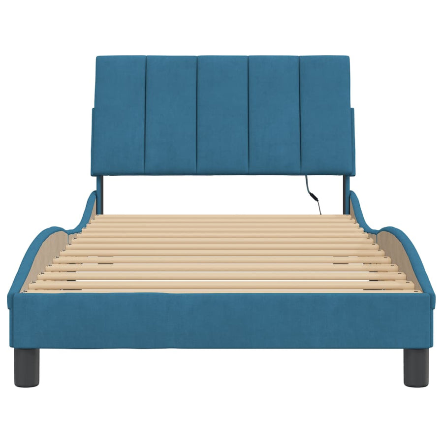 Bedframe Met Led-Verlichting Fluweel Blauw 100X200 Cm