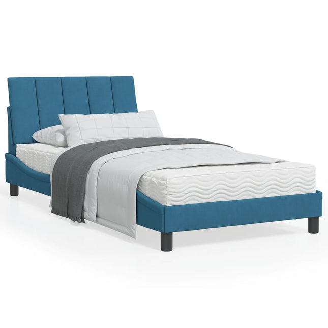 Bedframe Met Led-Verlichting Fluweel Blauw 100X200 Cm