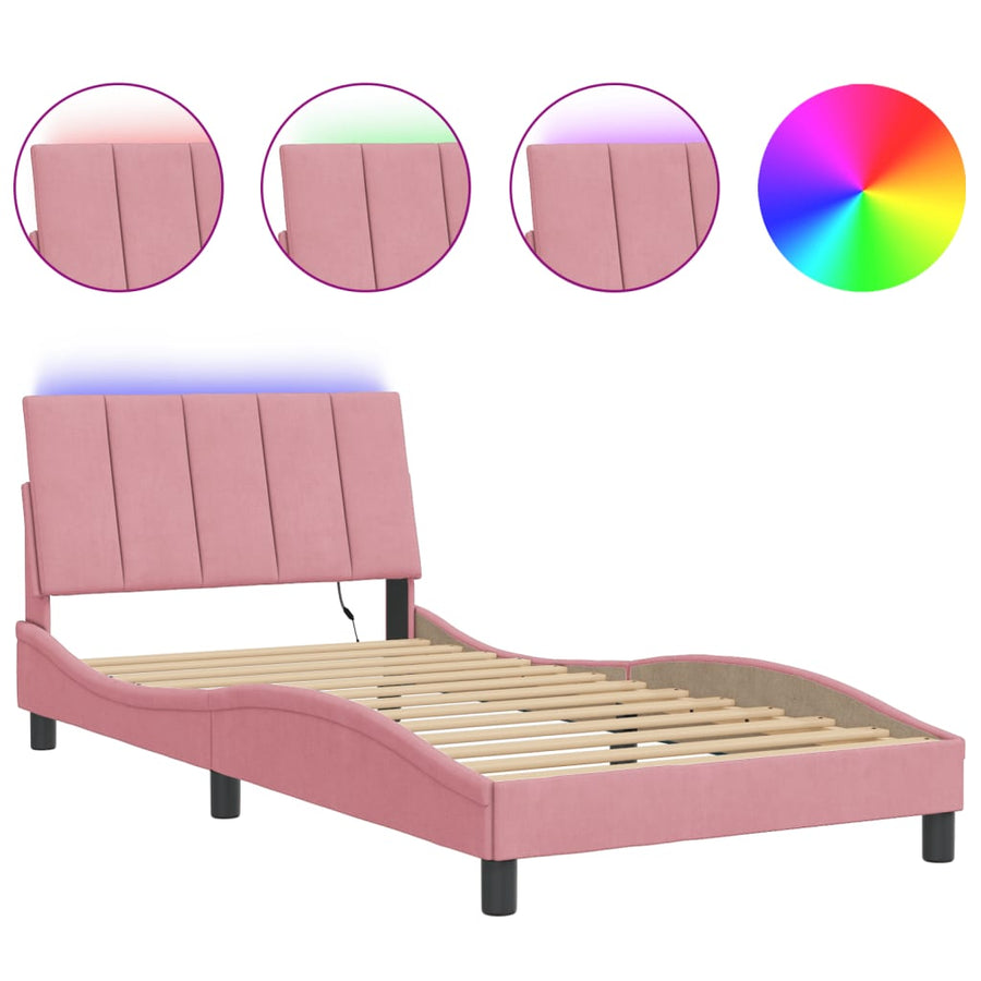 Bedframe Met Led-Verlichting Fluweel Roze 100X200 Cm
