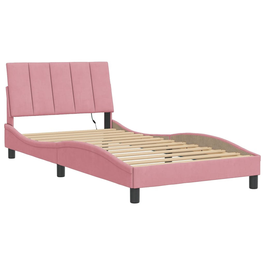 Bedframe Met Led-Verlichting Fluweel Roze 100X200 Cm