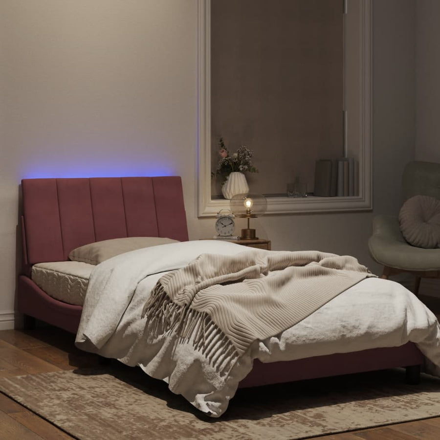 Bedframe Met Led-Verlichting Fluweel Roze 100X200 Cm