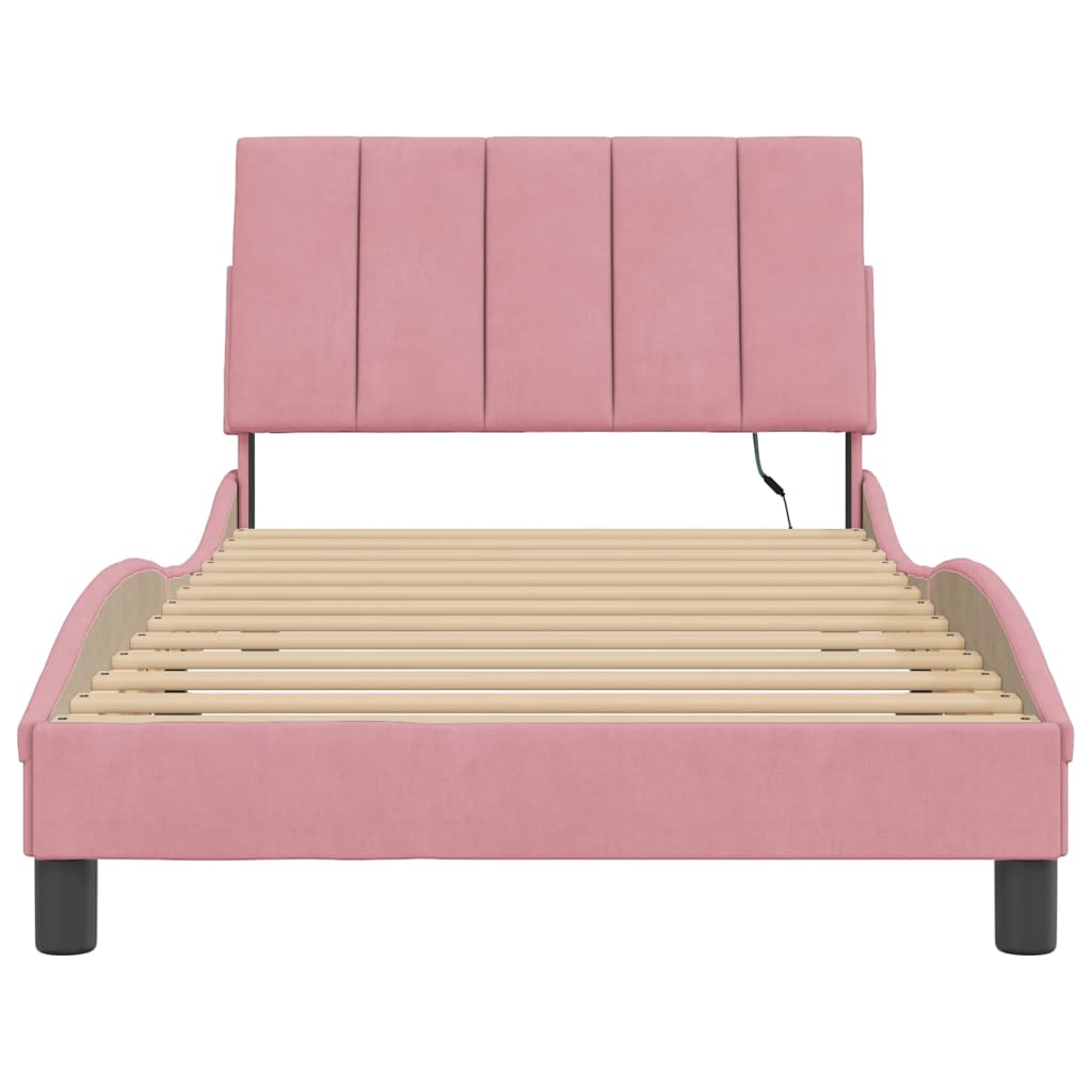 Bedframe Met Led-Verlichting Fluweel Roze 100X200 Cm