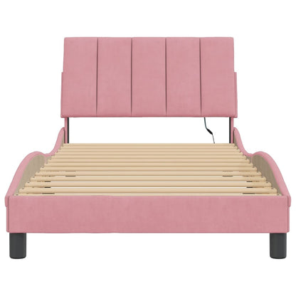 Bedframe Met Led-Verlichting Fluweel Roze 100X200 Cm