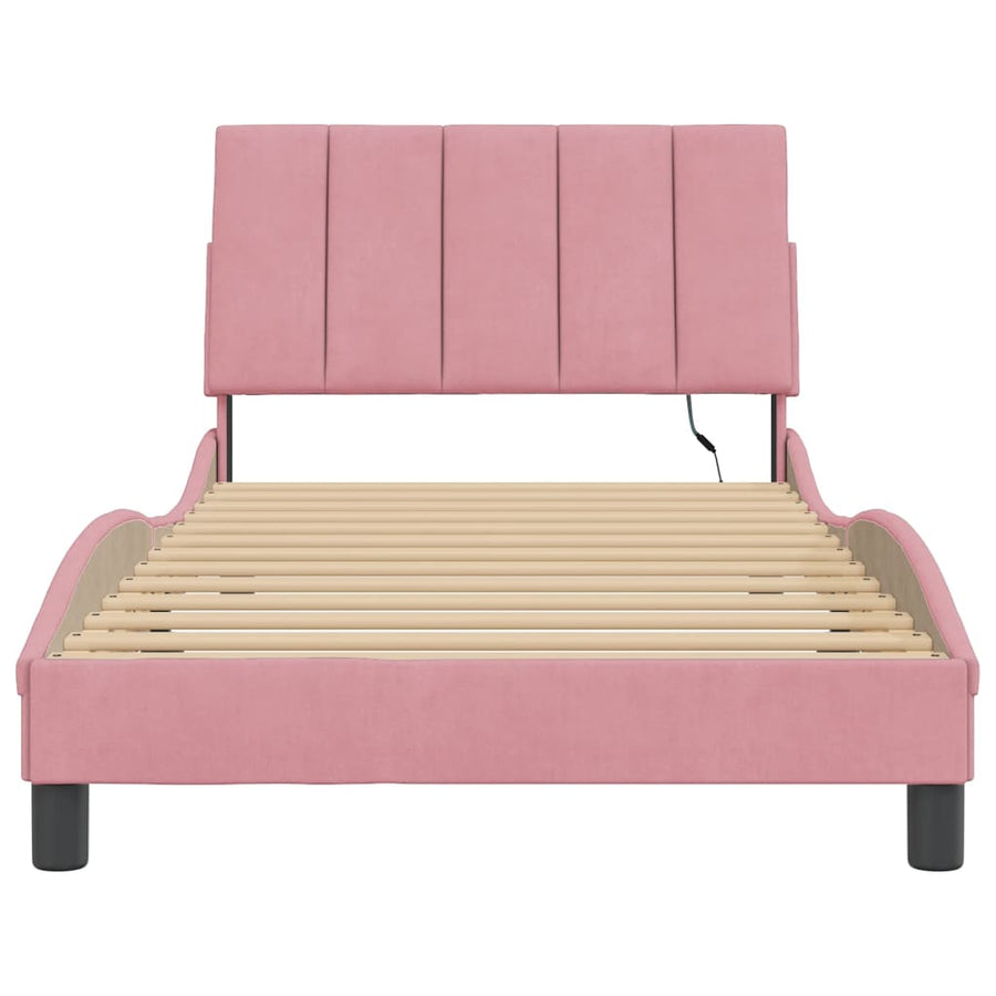 Bedframe Met Led-Verlichting Fluweel Roze 100X200 Cm
