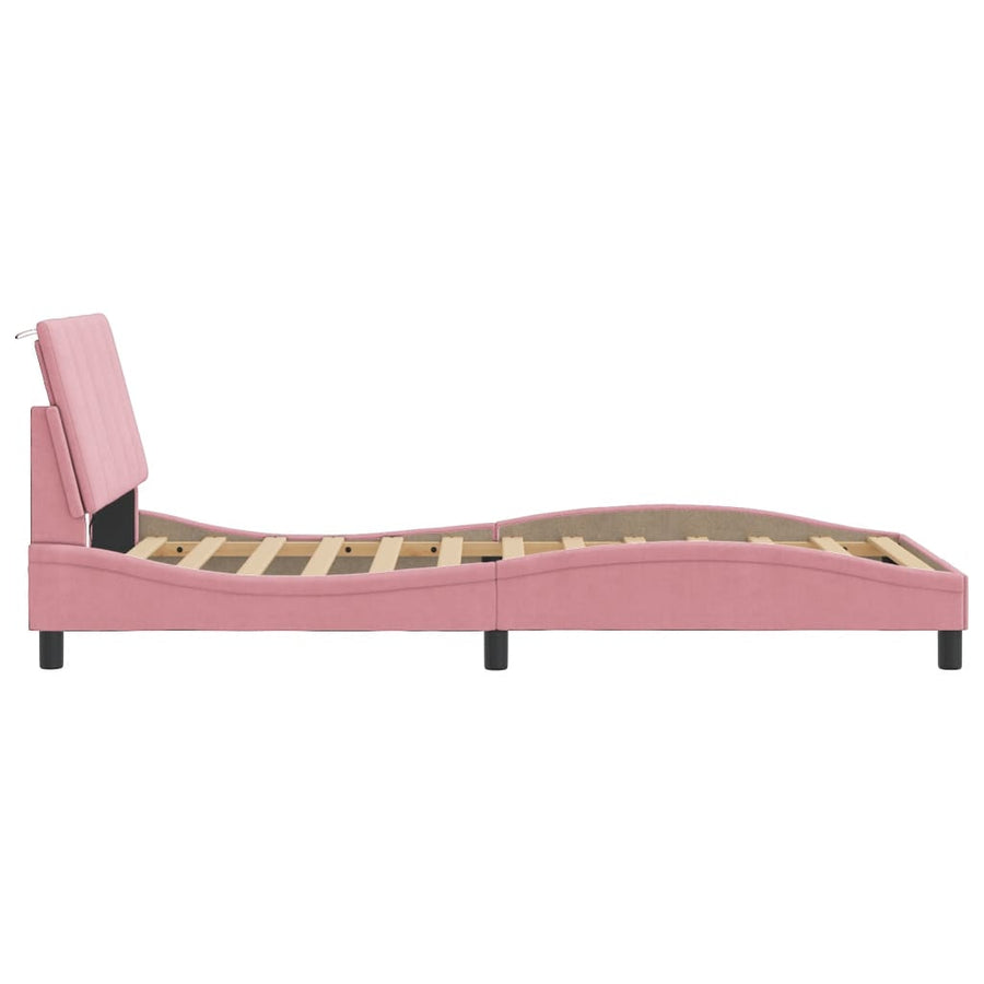 Bedframe Met Led-Verlichting Fluweel Roze 100X200 Cm