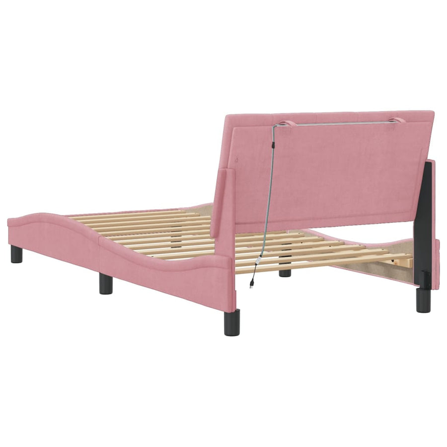 Bedframe Met Led-Verlichting Fluweel Roze 100X200 Cm