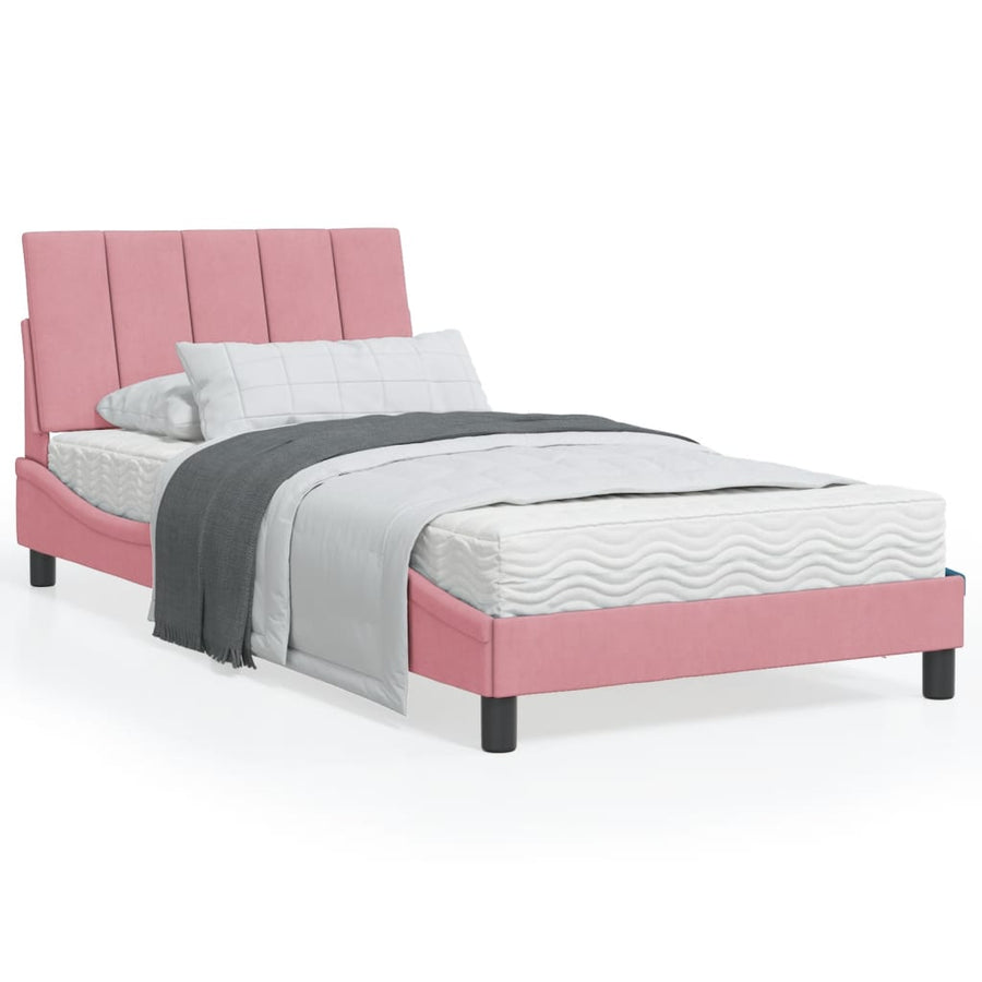 Bedframe Met Led-Verlichting Fluweel Roze 100X200 Cm