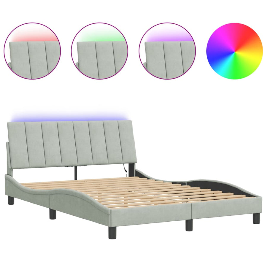 Bedframe Met Led-Verlichting Fluweel Lichtgrijs 120X200 Cm