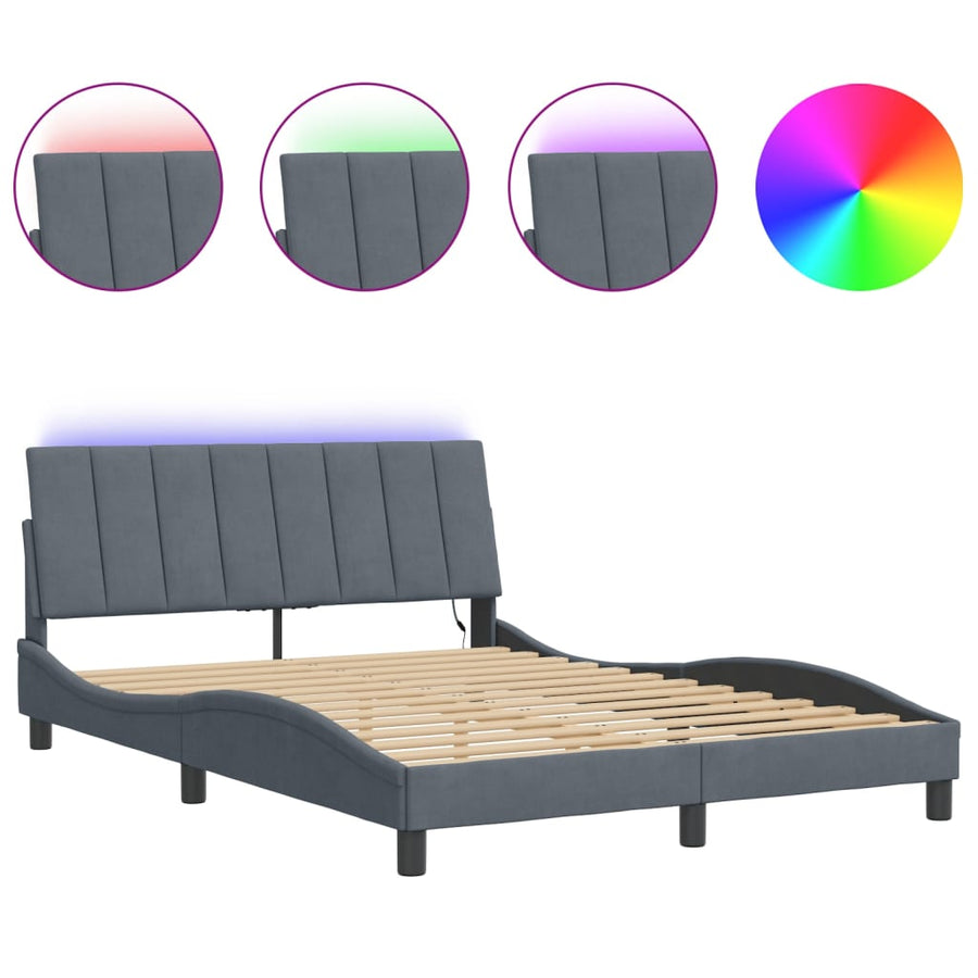 Bedframe Met Led-Verlichting Fluweel Donkergrijs 120X200 Cm