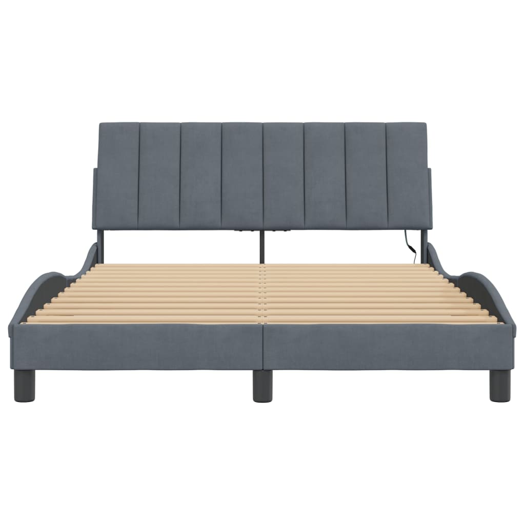 Bedframe Met Led-Verlichting Fluweel Donkergrijs 120X200 Cm