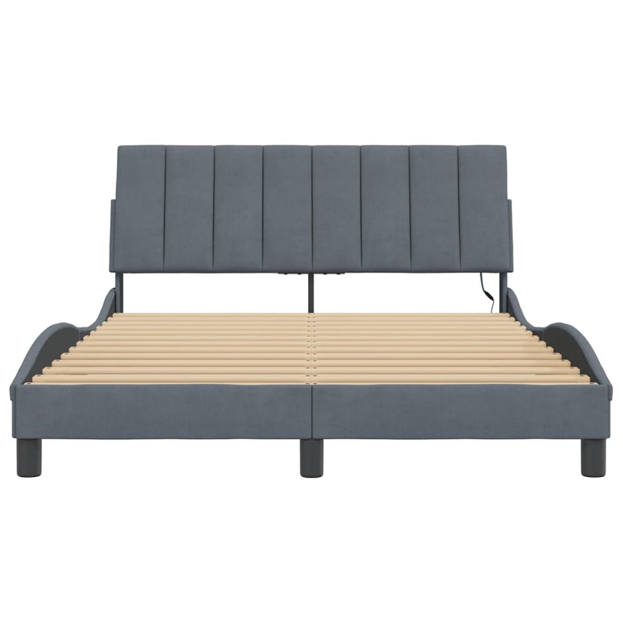Bedframe Met Led-Verlichting Fluweel Donkergrijs 120X200 Cm