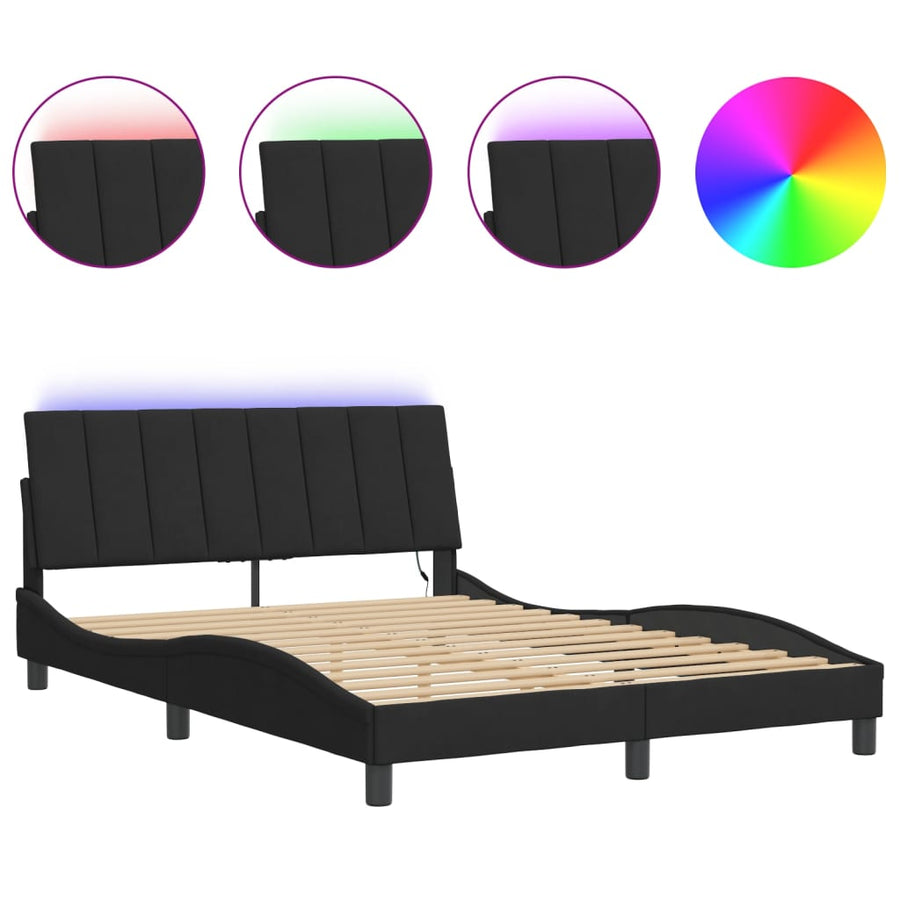 Bedframe Met Led-Verlichting Fluweel Zwart 120X200 Cm