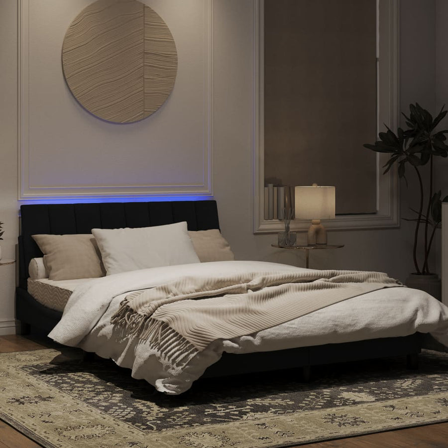 Bedframe Met Led-Verlichting Fluweel Zwart 120X200 Cm