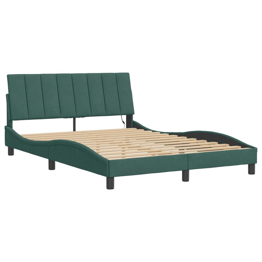 Bedframe Met Led-Verlichting Fluweel Donkergroen 120X200 Cm