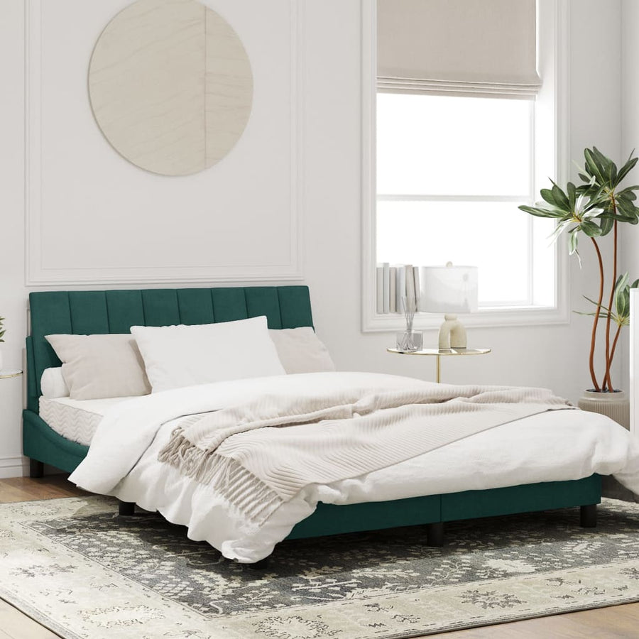 Bedframe Met Led-Verlichting Fluweel Donkergroen 120X200 Cm