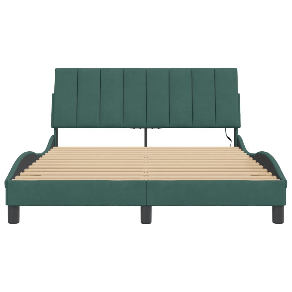 Bedframe Met Led-Verlichting Fluweel Donkergroen 120X200 Cm