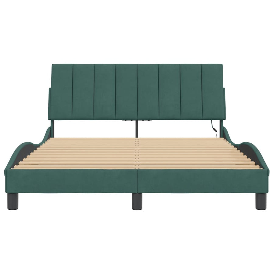 Bedframe Met Led-Verlichting Fluweel Donkergroen 120X200 Cm