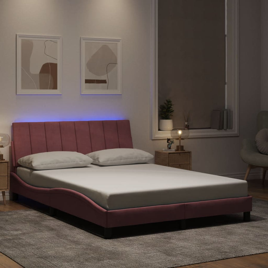 Bedframe Met Led-Verlichting Fluweel 120 x 200 cm Roze