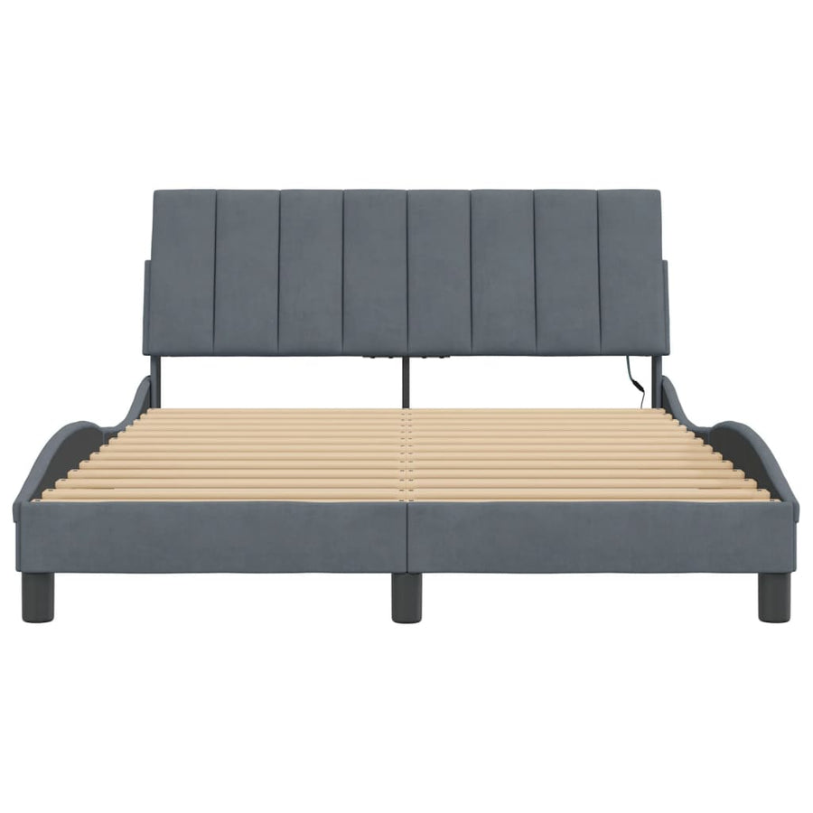 Bedframe Met Led-Verlichting Fluweel Donkergrijs 140X190 Cm