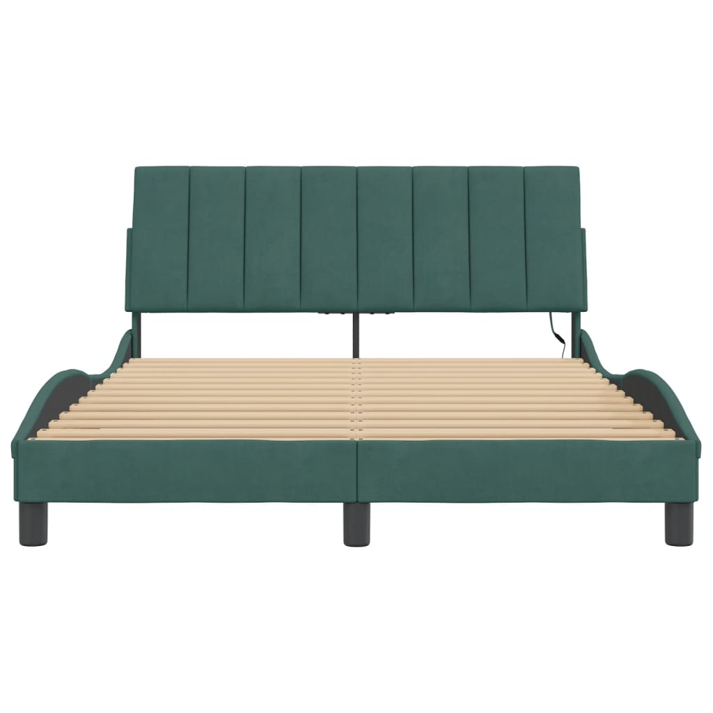 Bedframe Met Led-Verlichting Fluweel Donkergroen 140X190 Cm
