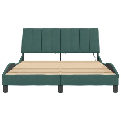 Bedframe Met Led-Verlichting Fluweel Donkergroen 140X190 Cm