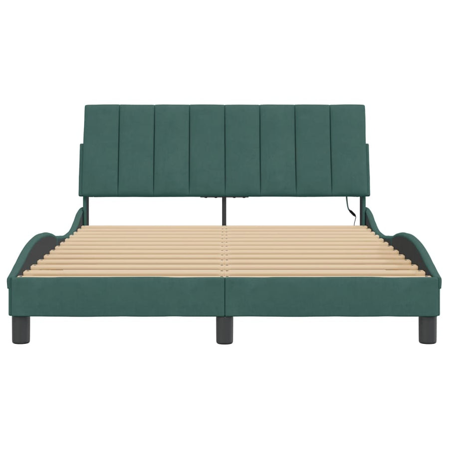 Bedframe Met Led-Verlichting Fluweel Donkergroen 140X190 Cm