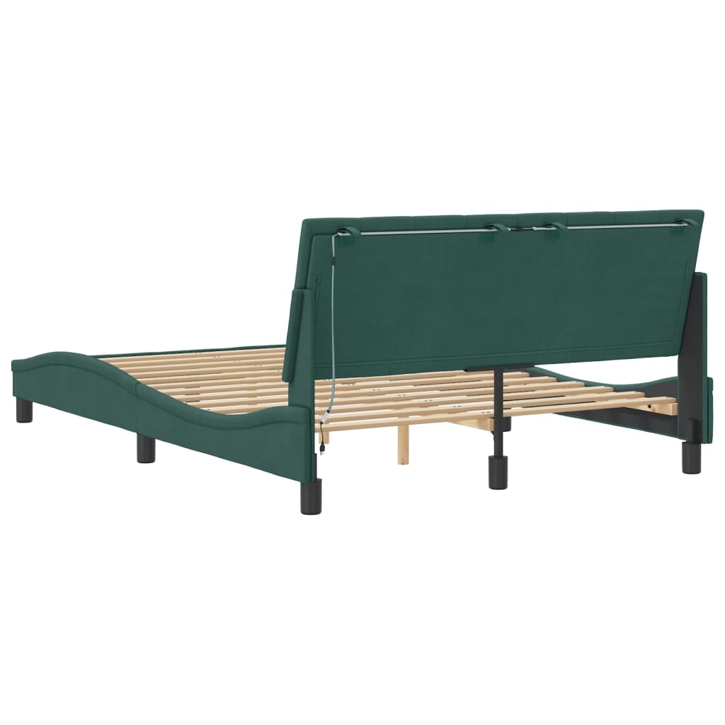 Bedframe Met Led-Verlichting Fluweel Donkergroen 140X190 Cm