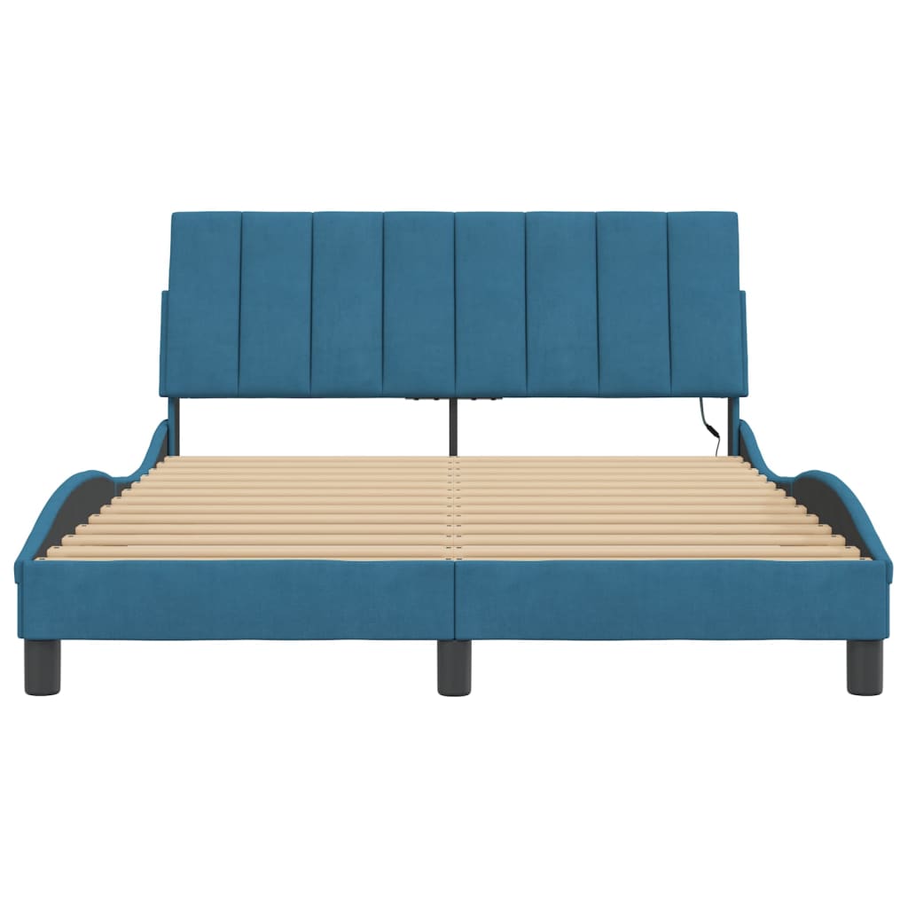Bedframe Met Led-Verlichting Fluweel 140 x 190 cm Blauw