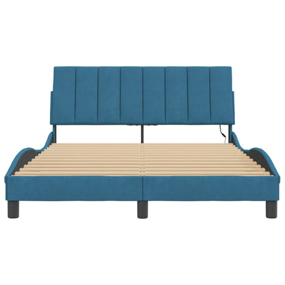 Bedframe Met Led-Verlichting Fluweel 140 x 190 cm Blauw