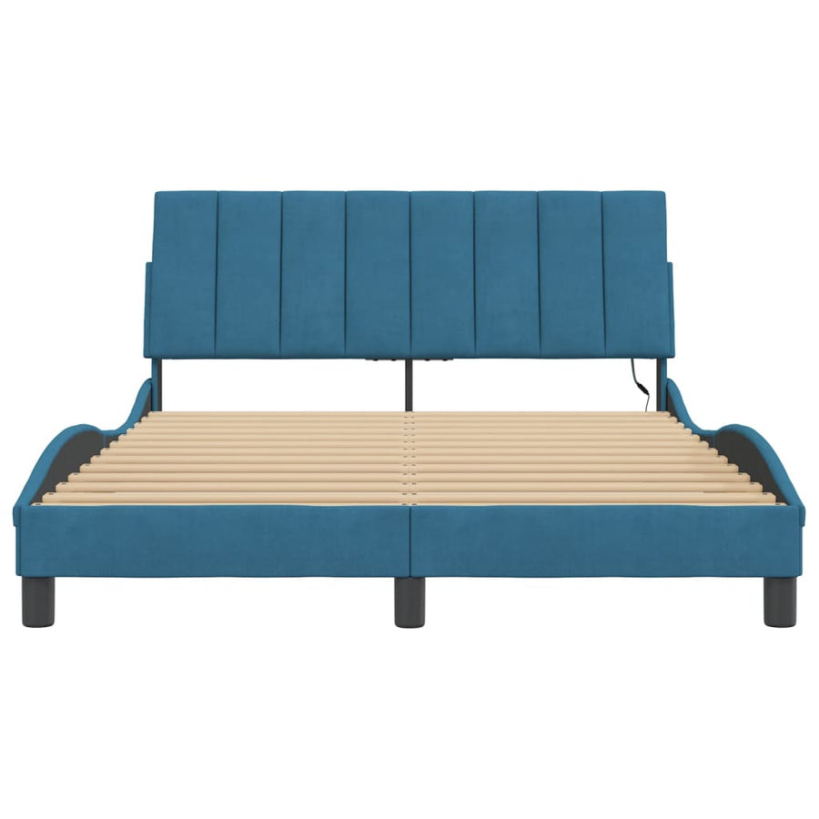 Bedframe Met Led-Verlichting Fluweel 140 x 190 cm Blauw