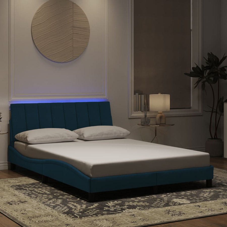 Bedframe Met Led-Verlichting Fluweel 140 x 190 cm Blauw