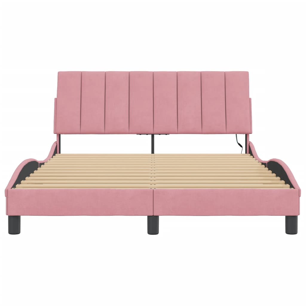 Bedframe Met Led-Verlichting Fluweel 140 x 190 cm Roze