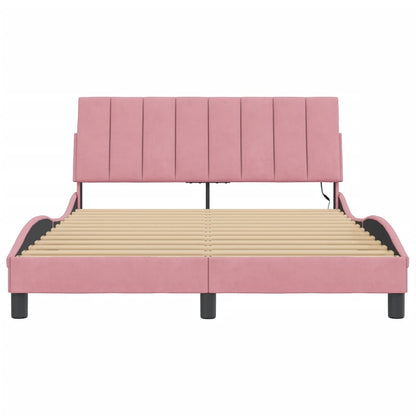 Bedframe Met Led-Verlichting Fluweel 140 x 190 cm Roze