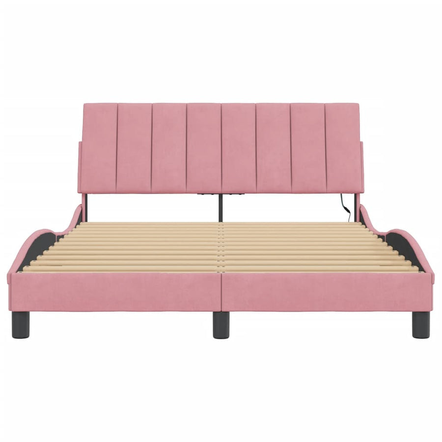 Bedframe Met Led-Verlichting Fluweel 140 x 190 cm Roze