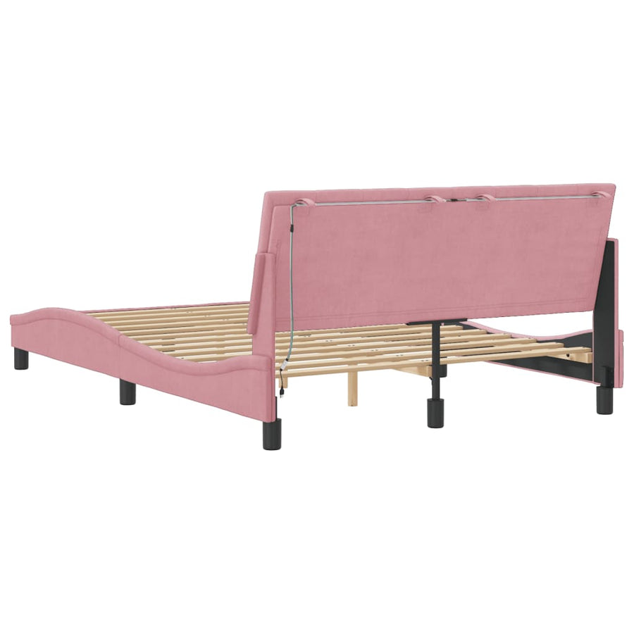 Bedframe Met Led-Verlichting Fluweel 140 x 190 cm Roze