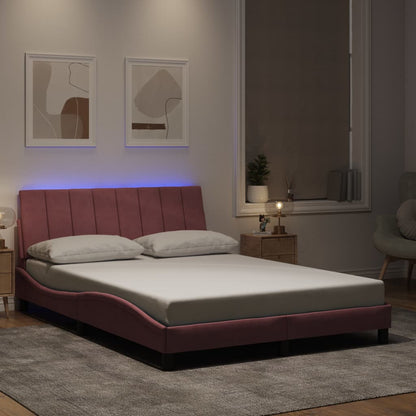 Bedframe Met Led-Verlichting Fluweel 140 x 190 cm Roze