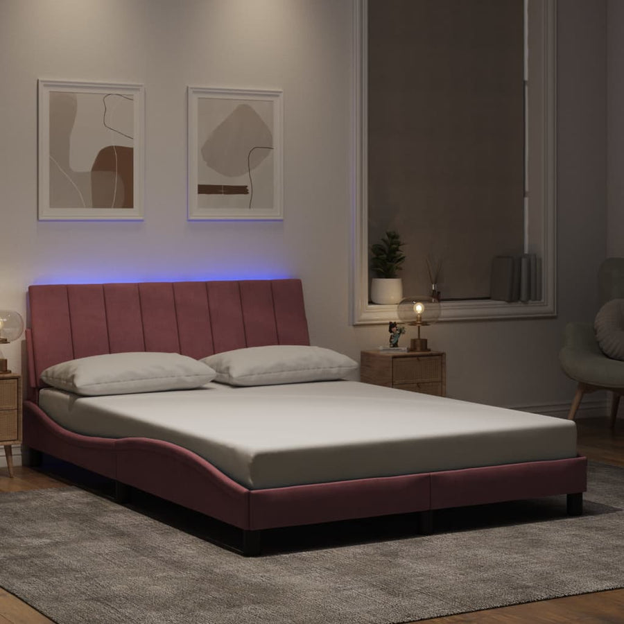Bedframe Met Led-Verlichting Fluweel 140 x 190 cm Roze