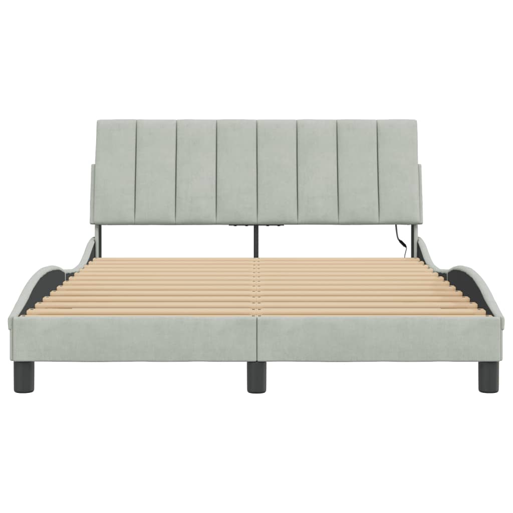 Bedframe Met Led-Verlichting Fluweel Lichtgrijs 140X200 Cm