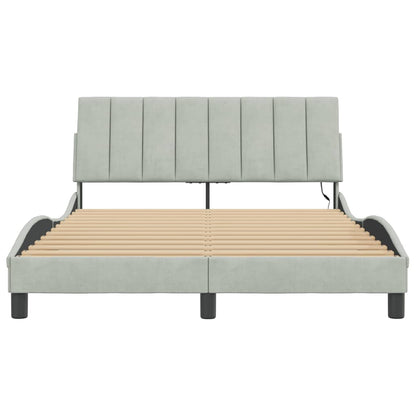 Bedframe Met Led-Verlichting Fluweel Lichtgrijs 140X200 Cm