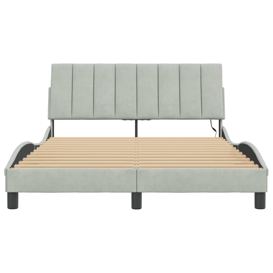 Bedframe Met Led-Verlichting Fluweel Lichtgrijs 140X200 Cm