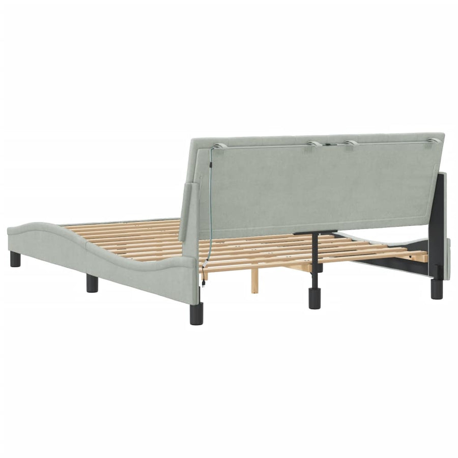 Bedframe Met Led-Verlichting Fluweel Lichtgrijs 140X200 Cm