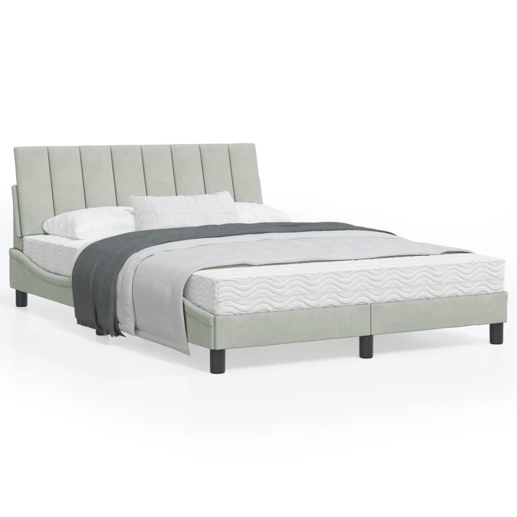 Bedframe Met Led-Verlichting Fluweel Lichtgrijs 140X200 Cm
